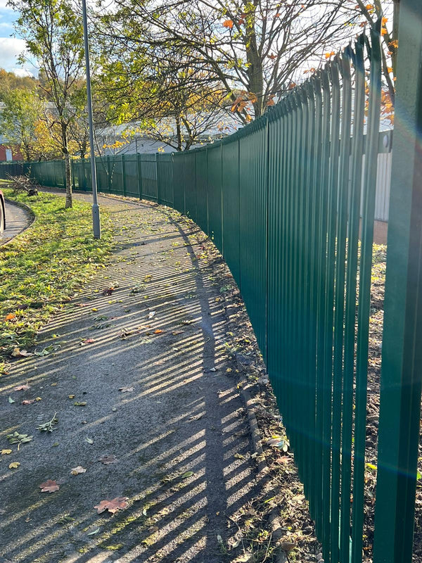 Enhancing Security and Aesthetics: Almec Fencing Completes Green Palisade Metal Fencing Project in Newcastle-under-Lyme