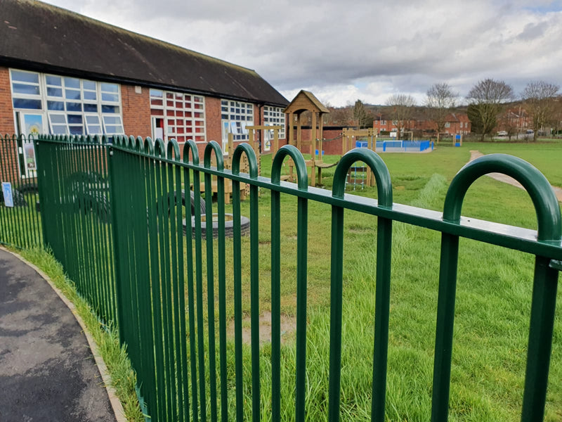 1.5m High Playspec Bowtop Railings & Gates Fitted at a School in Abbey Hulton