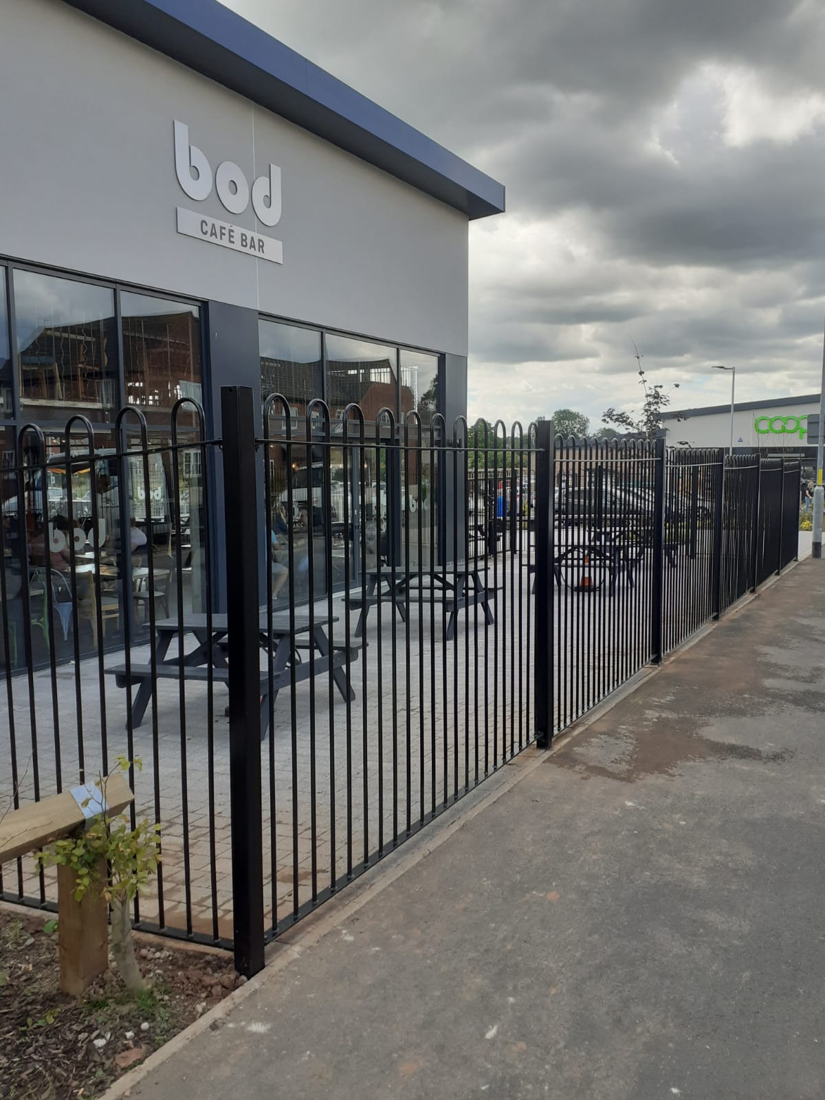 Bow Top Railings Fitted at BOD Cafe & Bar in Lichfield | Almec Fencing