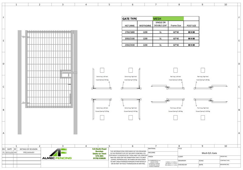 Single Leaf Security Mesh Fencing Gates (WITH POSTS) (Galvanised / PPC)