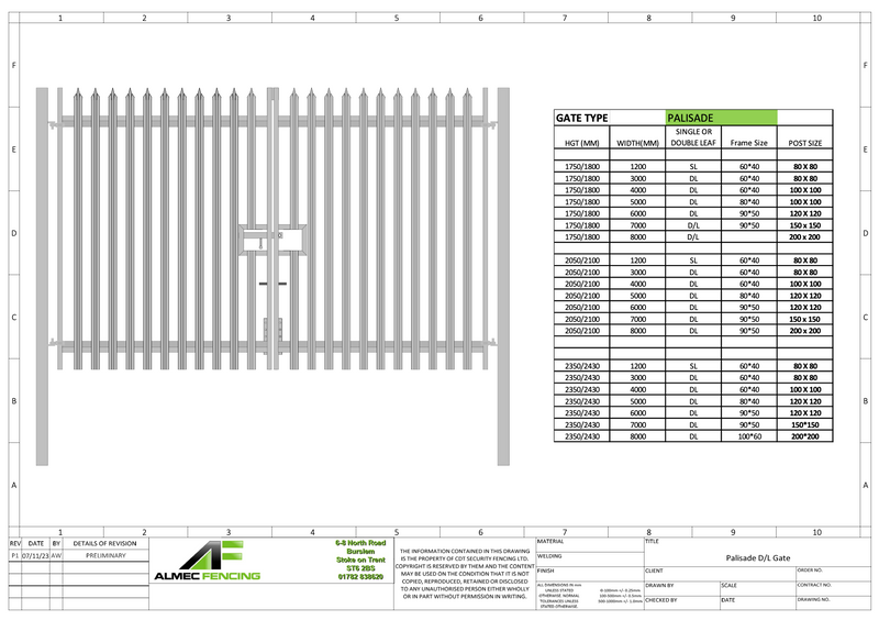 Double Leaf Security Palisade Gates (Galvanised / PPC)